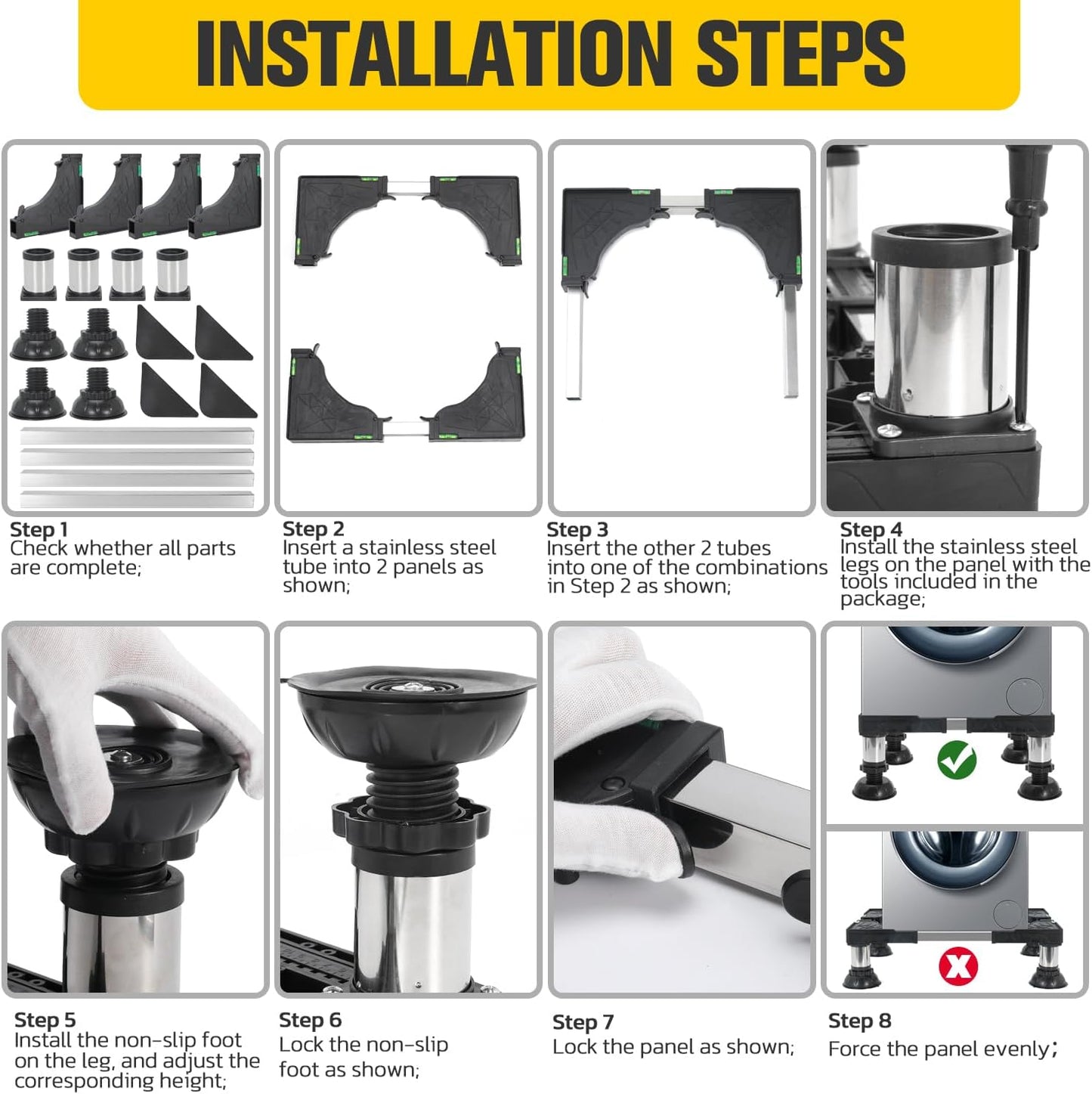Washing Machine Stand, Fridge Stands, Adjustable Furniture Base for Air-conditioner, Household Appliance Pedestal for Washer Dryer Refrigerator with 4 Height-adjustable Sturdy Feet