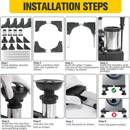 Washing Machine Stand, Fridge Stands, Adjustable Furniture Base for Air-conditioner, Household Appliance Pedestal for Washer Dryer Refrigerator with 4 Height-adjustable Sturdy Feet
