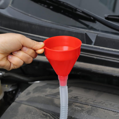 Small Flexible Plastic Oil Funnel for Oil Change Fuel Funnel with Long Hose Transmission Car Filling Fluid Funnel for Engine Oil Gas Fuel Gasoline Diesel（Red） (2)