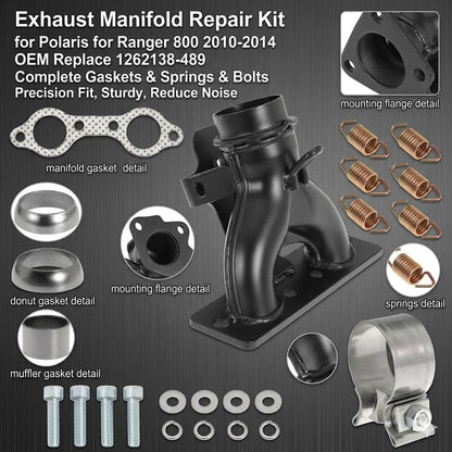 1262138-489 Exhaust Manifold with Exhaust Pipe Donut Gasket Seal Spring Kit for Polaris for Ranger 800 for Polaris for Ranger for Crew HD XP 800 2010 2011 2012 2013 2014