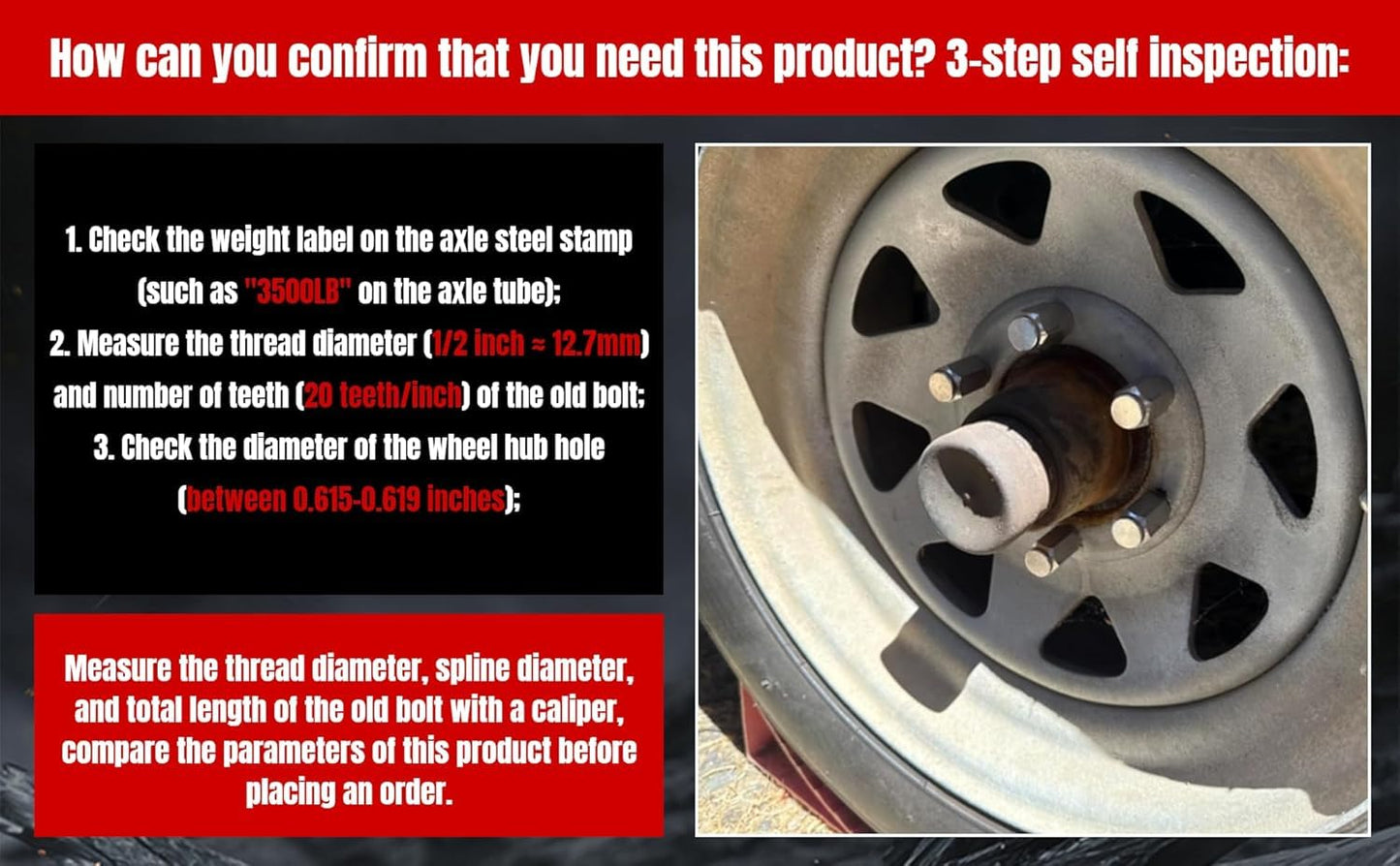 1/2-20 Inch Wheel Stud with Nuts for Trailer for Lippert Axles 2000 lb to 3500 lb for Dexter 4400 lb with 1/2"-20 UNF Thread Size (12Sets)