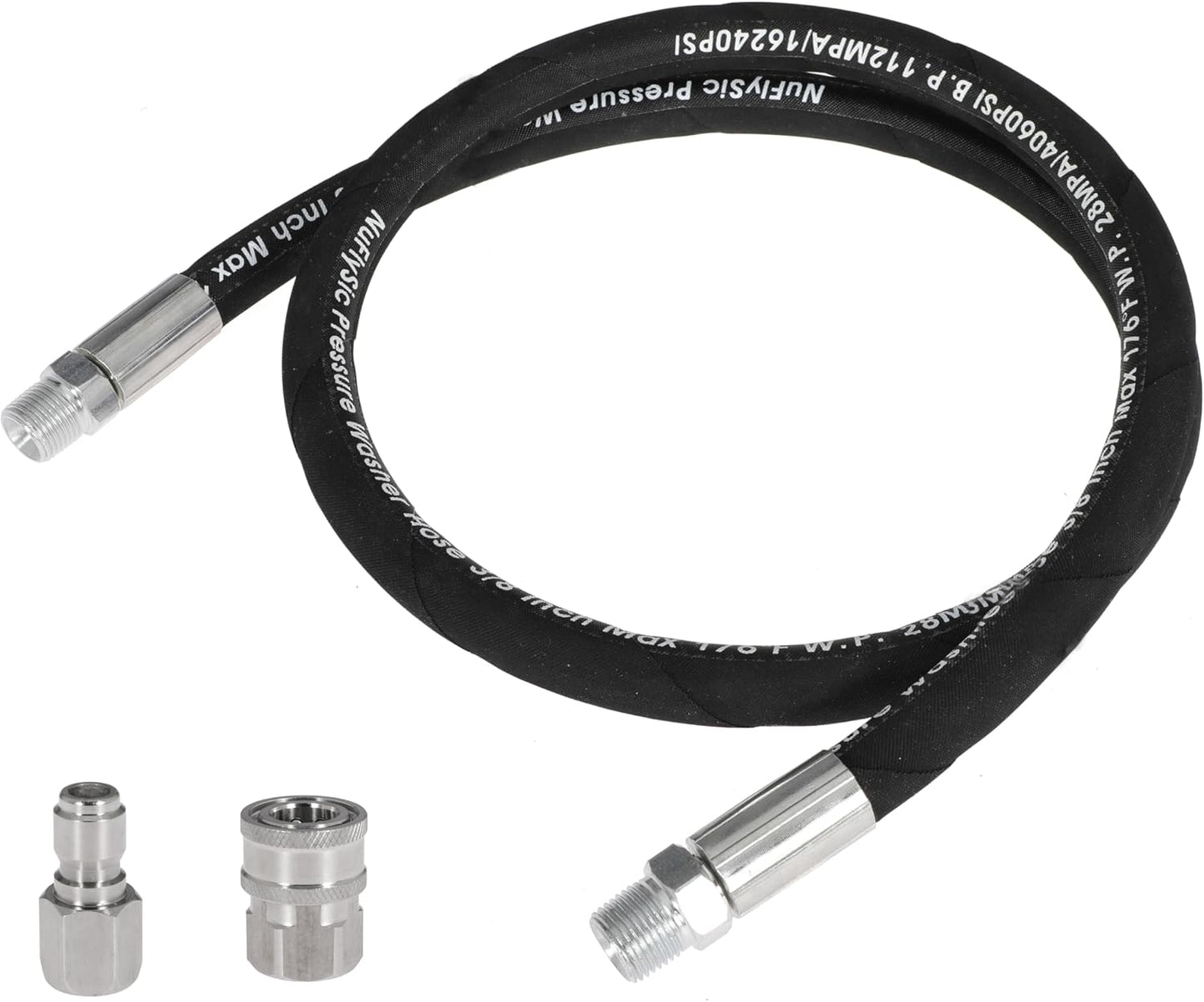 Pressure Washer Whip Hose Power Washer Jumper Hose for Pressure Washing with Steel Connector 3/8 Inch NPT Quick Connect Plug Hose Reel Connector Hose, 4000 PSI, 12FT, 1PCS