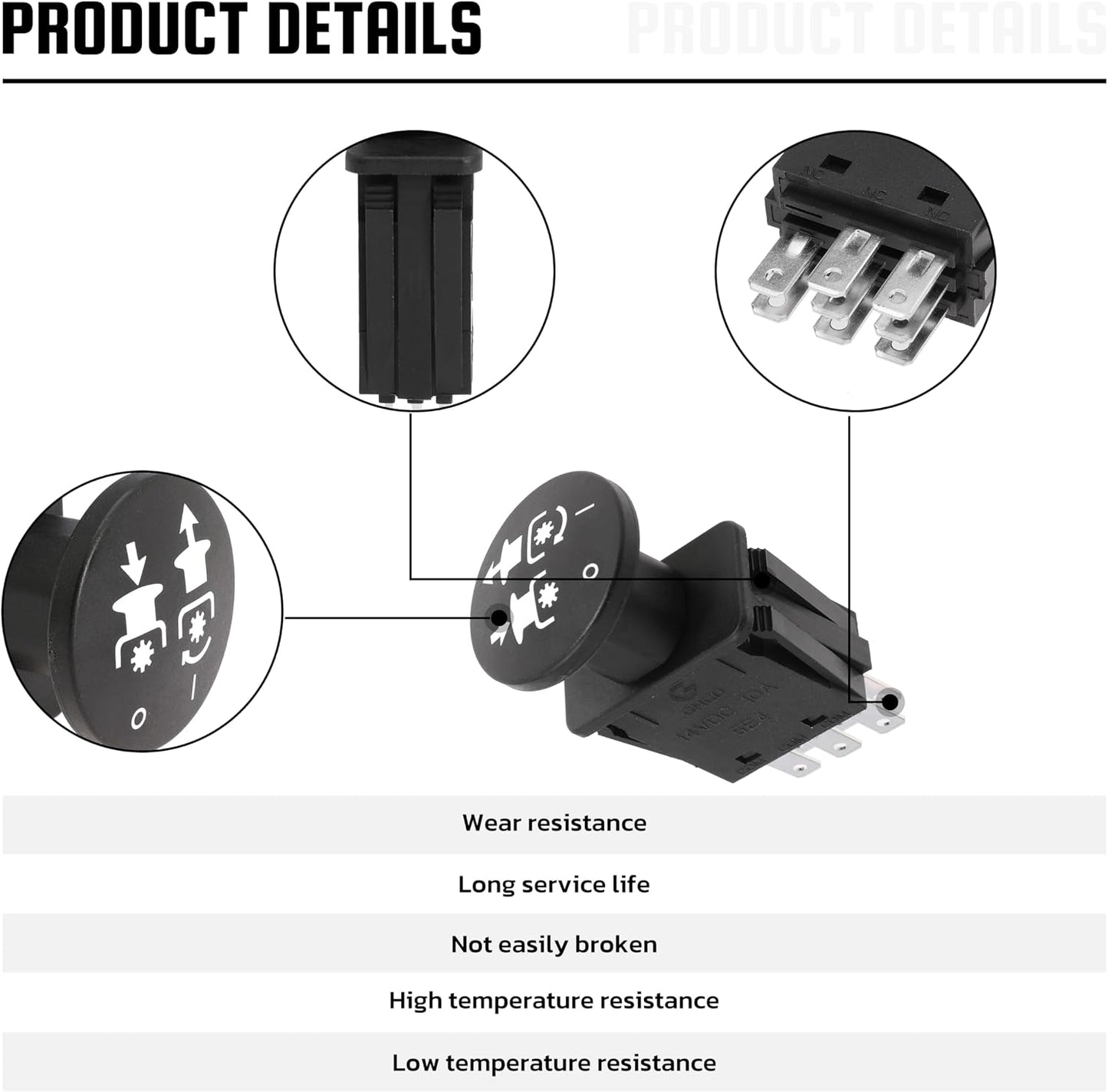 Clutch PTO Switch 8 Terminals for Dixie Chopper for Delta for Bush Hog for Wright for Bunton Compatible with 6201-303 6204-303 50018299 52420003 PL7994 5 AMP, Black Knob