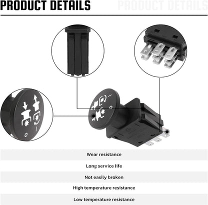 Clutch PTO Switch 8 Terminals for Dixie Chopper for Delta for Bush Hog for Wright for Bunton Compatible with 6201-303 6204-303 50018299 52420003 PL7994 5 AMP, Black Knob