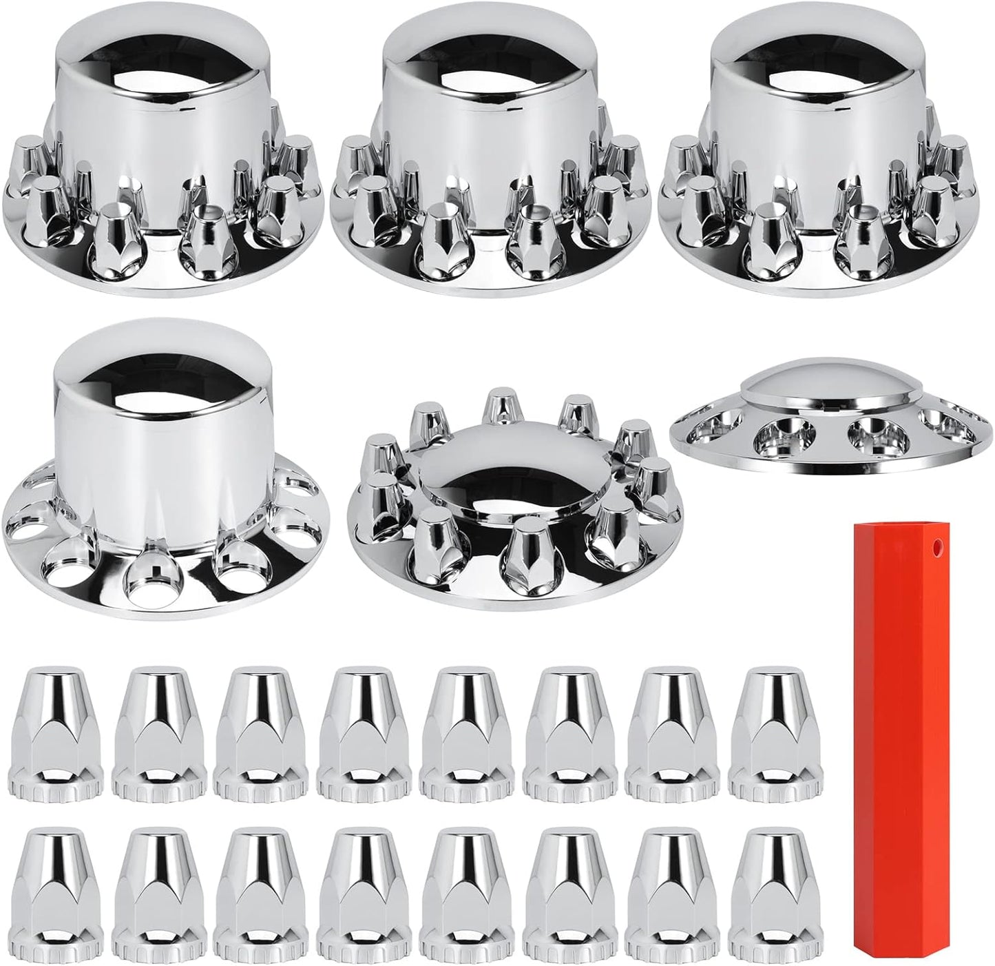 Front and Rear Axle Wheel Cover Hub Cap 33mm Screw-on Lug Nut Covers for Freightliner Kenworth Peterbilt, for Semi Trucks, Domed