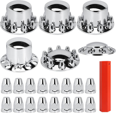 Front and Rear Axle Wheel Cover Hub Cap 33mm Screw-on Lug Nut Covers for Freightliner Kenworth Peterbilt, for Semi Trucks, Domed