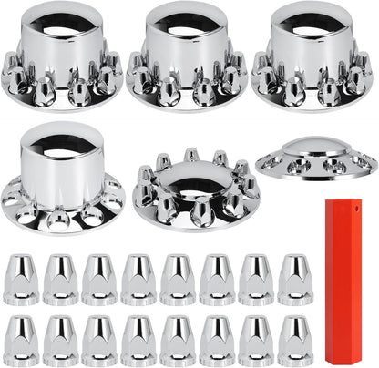 Front and Rear Axle Wheel Cover Hub Cap 33mm Screw-on Lug Nut Covers for Freightliner Kenworth Peterbilt, for Semi Trucks, Domed