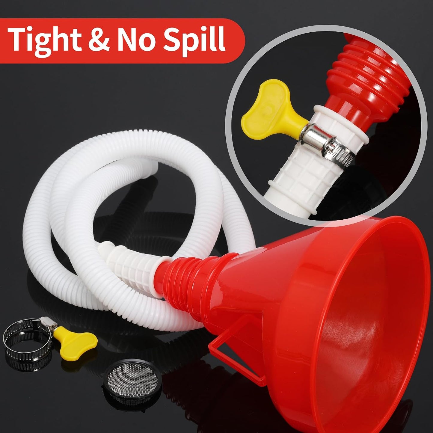 Wide Mouth Oil Funnel with 100cm Long Hose Universal Fuel Funnel for Car Automotive Use Large Funnel for Kitchen Engine Gas Fluid Liquid with Mesh Screen and Clamp (1)