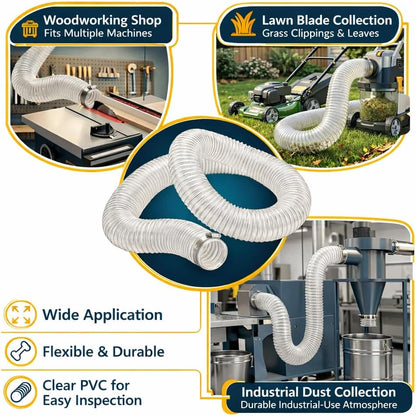 5" x 10' Heavy Duty Dust Collection Hose, Thickened Clear PVC Flexible Hose with Steel Wire Reinforced, Puncture Resistant for Woodworking Dust Collector System