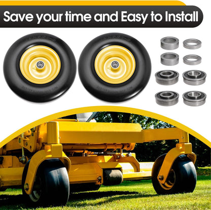 13x6.50-6" Lawn Mower Flat Free Front Wheel Tire, Solid Smooth Tire for Cub Cadet for Toro Zero Turn Lawn Mower with 5.5"-7.5" Center Hub and 3/4" 5/8" 1/2" Precision Bearings (Yellow-1pc)