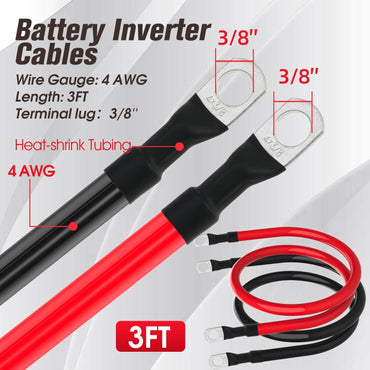 4 AWG Battery Cable 4AWG Gauge Battery Inverter Cables for Automotive Solar Marine Boat RV Car Motorcycle (4 AWG, 3FT, 3/8")