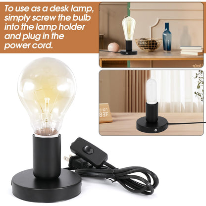 2Pcs Desktop Lamp Base Light Base Socket Screw Light Bulb Holder Base with 6 Feet Cord on Off Switch Plug for Holding Bulb for Your Night Light