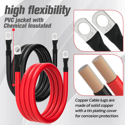 4 AWG Battery Cable 4AWG Gauge Battery Inverter Cables for Automotive Solar Marine Boat RV Car Motorcycle (4 AWG, 6FT, 3/8")