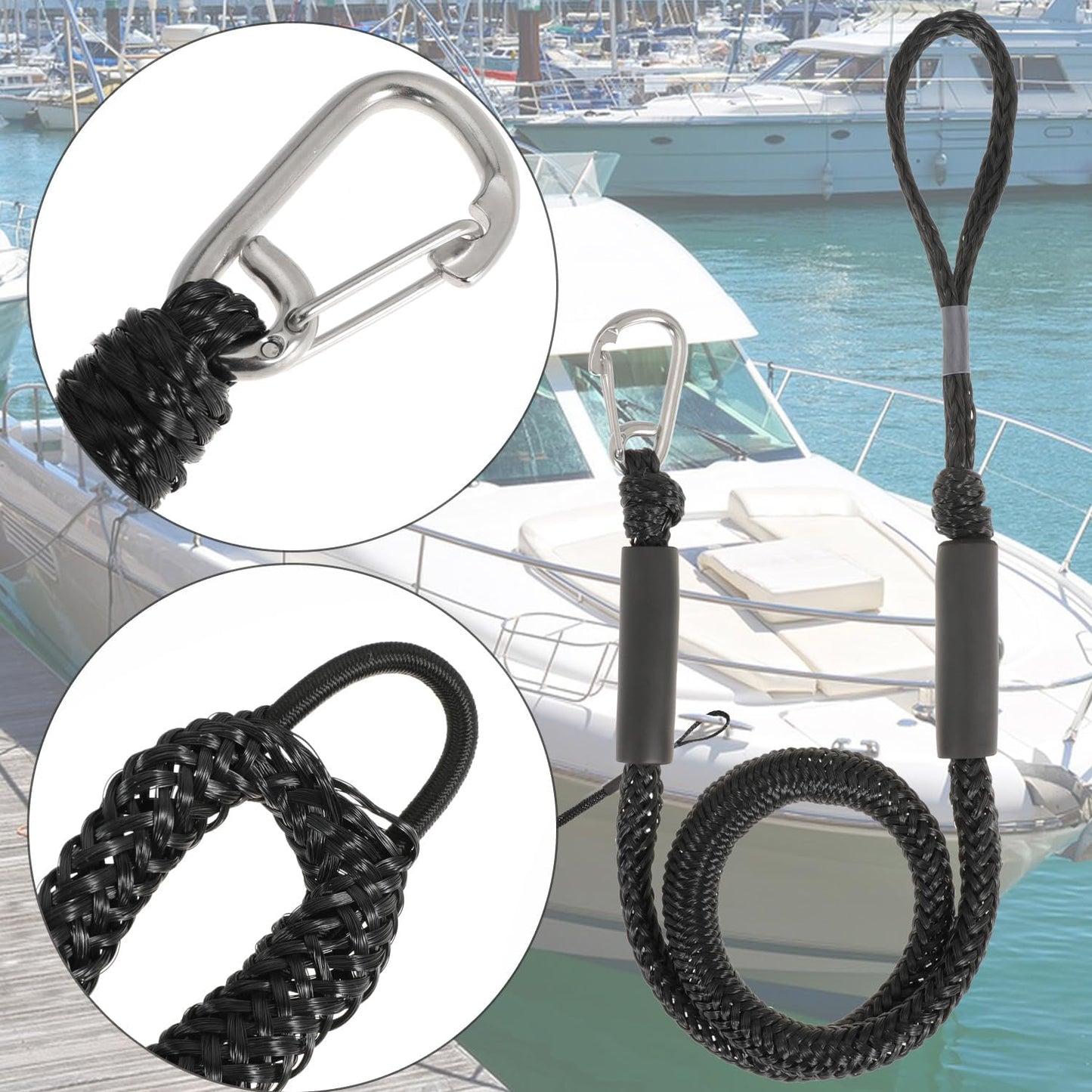 Boat Bungee Dock Lines Marine Mooring Rope with Stainless Steel Clip Bungee Cord Docking Lines for Boat Bungee Docking Ropes for Kayak,Pontoon,Canoe (Black-2)