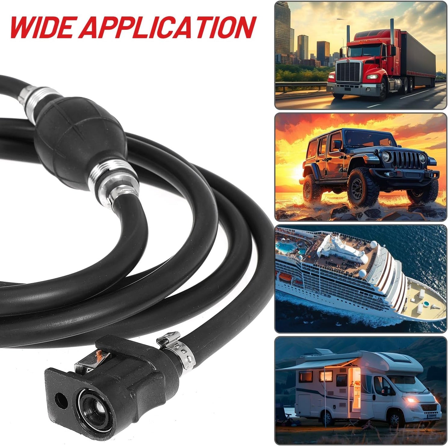 6mm (1/4") Boat Fuel Line Kit Fuel Line Assembly with Primer Bulb & Connector 10FT Marine Boat Motor Outboard Fuel Gas Line Hose for RVs, Tractors, and Caravans