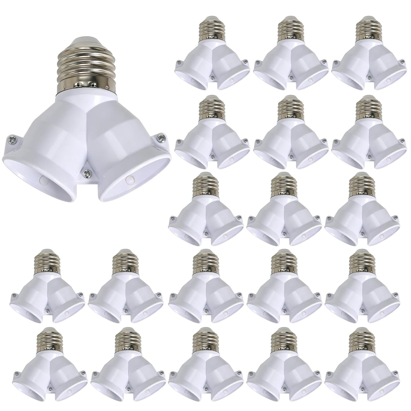2 in 1 E26 Twin Light Bulb Socket Splitter Adapter, 2 E26 Standard Medium Base Bulbs in 1 Socket,Y-Shape Lamp Holder Converter,Maximum 200W 165℃ Heat Resistant,Ceiling Light Base Lamp,20 Pcs