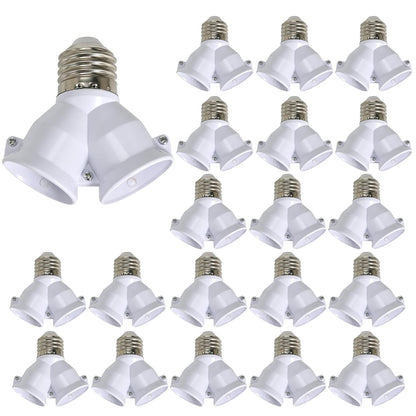 2 in 1 E26 Twin Light Bulb Socket Splitter Adapter, 2 E26 Standard Medium Base Bulbs in 1 Socket,Y-Shape Lamp Holder Converter,Maximum 200W 165℃ Heat Resistant,Ceiling Light Base Lamp,20 Pcs