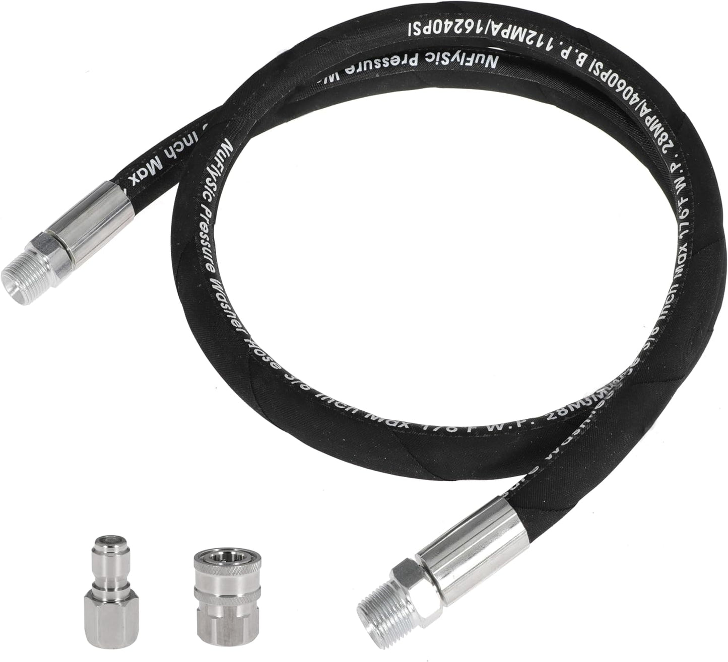 Pressure Washer Whip Hose Power Washer Jumper Hose for Pressure Washing with Steel Connector 3/8 Inch NPT Quick Connect Plug Hose Reel Connector Hose, 4000 PSI, 5FT, 1PCS