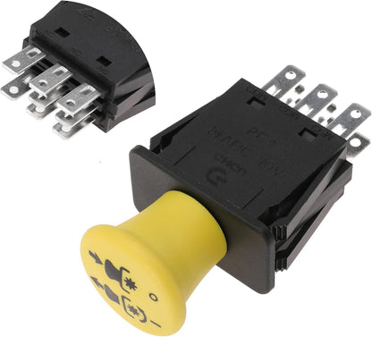 Clutch PTO Switch 8 Terminals for Exmark Next for Lazer Z for Toro for Z Master G3 Serial Compatible with 116-0124, 1160124, 430-210, K3011-62301, K301162301, 109-7666, 109-7673, 5 AMP, Yellow Knob