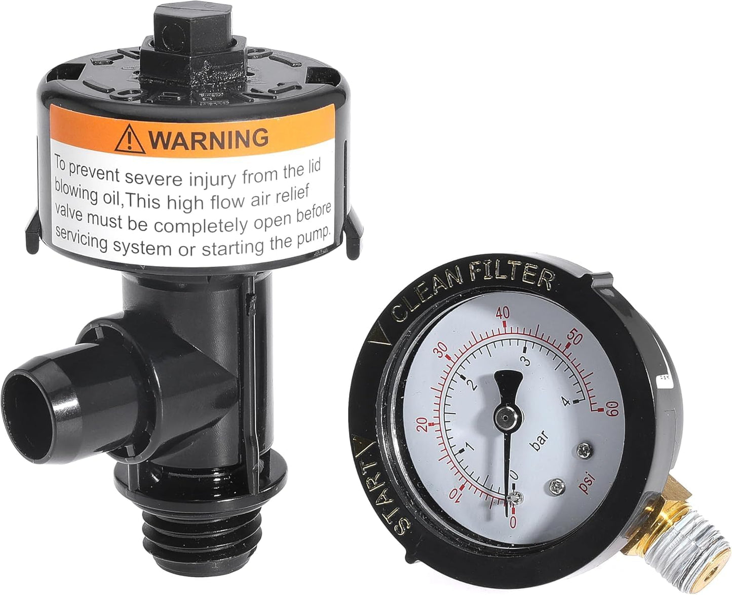 98209800 High Flow Manual Air Relief Valve Pool Filter Air Relief Valve for Predator Pool Filters with Clips O-Rings Gauge Plug Pressure Gauge 2PCS