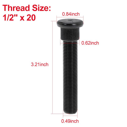 Wheel Stud Bolt 1" Longer Than Stock for Ford for Mustang 1965-2004 for Chevy C10 1973-1987 with Extended Length, 1/2" x 20 Thread, 3" Length, 0.625 Knurl (10Pcs)