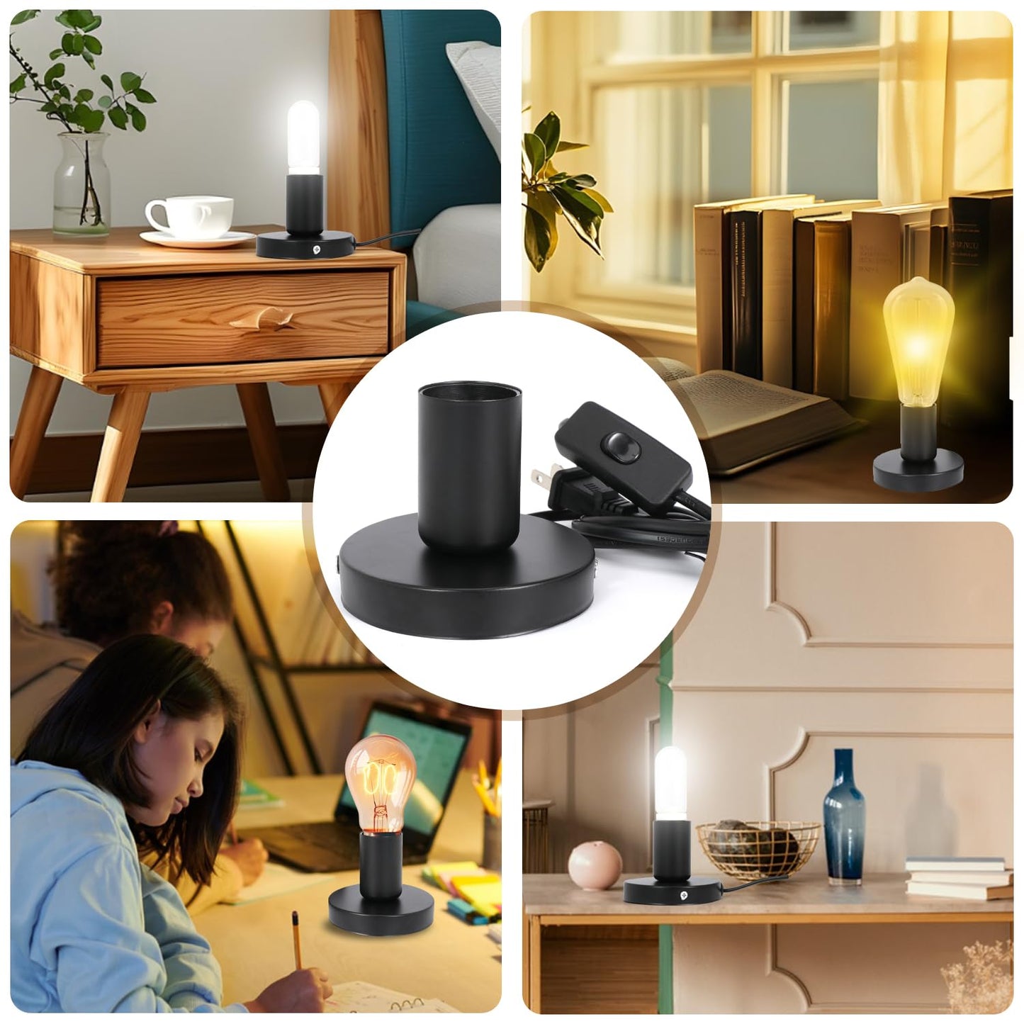 6Pcs Desktop Lamp Base Light Base Socket Screw Light Bulb Holder Base with 6 Feet Cord on Off Switch Plug for Holding Bulb for Your Night Light