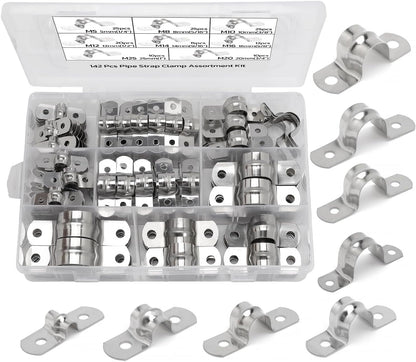 25PCS M10 304 Stainless Steel Rigid Pipe Strap Two Hole Cable Strap u Bracket Pipe Clamps Heavy Duty Pipe Fasten Holder for Tube, Pipe or Wire Cord Installation (25, 10MM（3/8 "）)