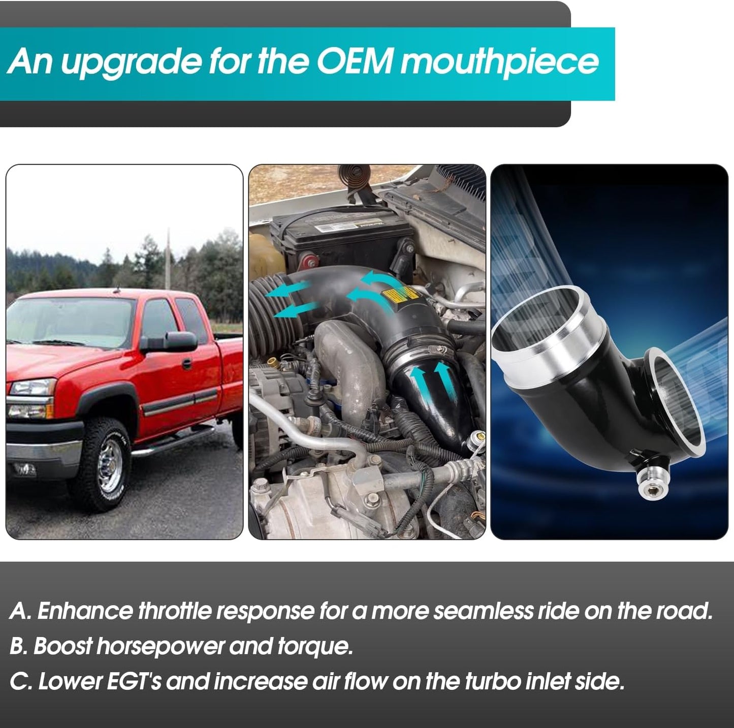 6.6 Turbo Mouthpiece, LLY Engine Turbo Mouthpiece Fits for Duramax 6.6L LLY 2004.5-2010, Inlet Manifold Intake Elbow Compatible with Chevrolet GMC Sierra Trucks with 117000500 Pipe, Siver