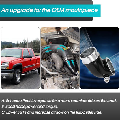 6.6 Turbo Mouthpiece, LLY Engine Turbo Mouthpiece Fits for Duramax 6.6L LLY 2004.5-2010, Inlet Manifold Intake Elbow Compatible with Chevrolet GMC Sierra Trucks with 117000500 Pipe, Siver