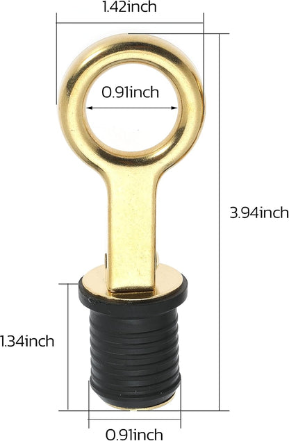 Boat Drain Plug - O-Handle Snap Plug, Brass/Stainless Steel, Rubber
