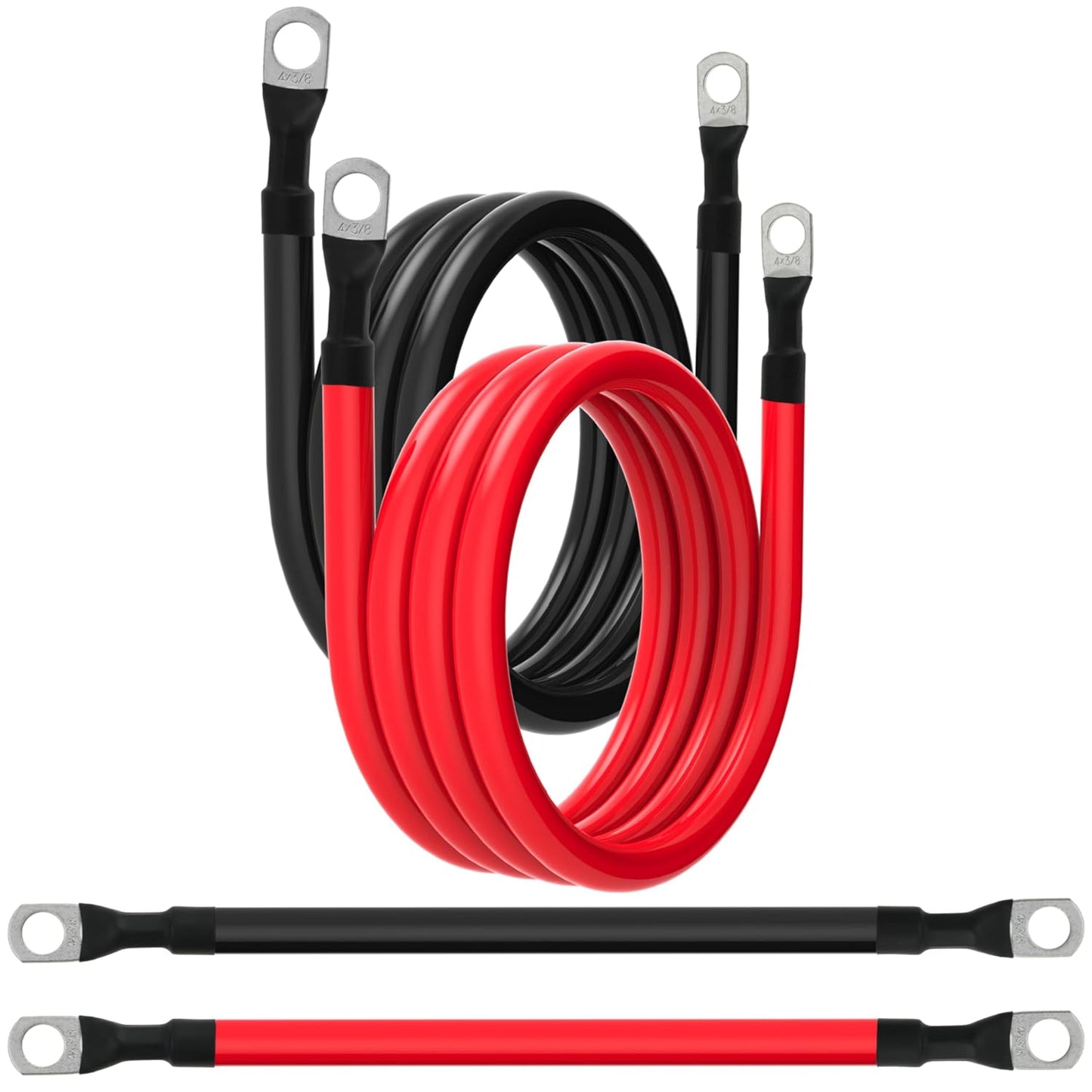 4 AWG Battery Cable 4 Gauge Battery Cables 4AWG Battery Power Inverter Wires Cables with 3/8 inch Lugs for Solar Systems, RVs, Campers, Travel Trailers, Cars (1FT + 18in)