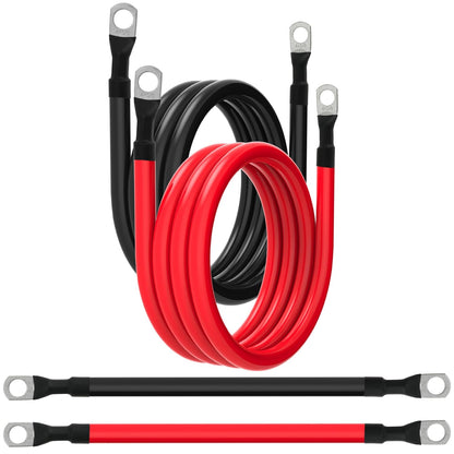4 AWG Battery Cable 4 Gauge Battery Cables 4AWG Battery Power Inverter Wires Cables with 3/8 inch Lugs for Solar Systems, RVs, Campers, Travel Trailers, Cars (1FT + 5FT)