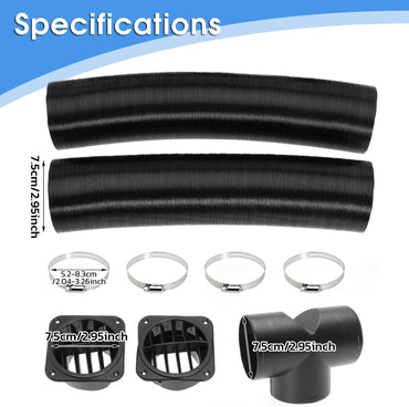 75mm Diesel Heater Pipe Duct Vent Kit with Warm Air Outlet for Webasto for Eberspacher 2KW 5KW 8KW Diesel Parking Heaters (T-shape)