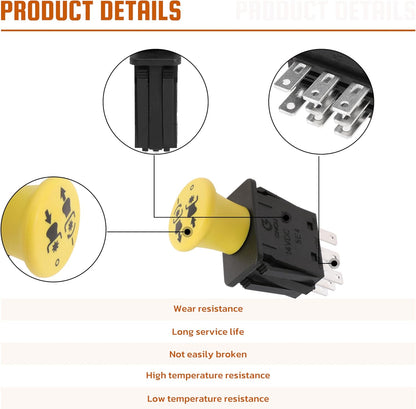 Clutch PTO Switch 8 Terminals for Exmark Next for Lazer Z for Toro for Z Master G3 Serial Compatible with 116-0124, 1160124, 430-210, K3011-62301, K301162301, 109-7666, 109-7673, 5 AMP, Yellow Knob