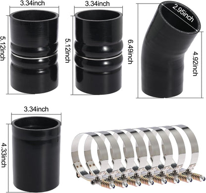 6.0 Turbo Intercooler Boots Clamps Kit For Ford F250 F350 Super Duty Excursion Econoline 6.0L Powerstroke Diesel 6.0 Turbo Intercooler Pipe Boot Kit 2003-2007 with T Bolt Clamp