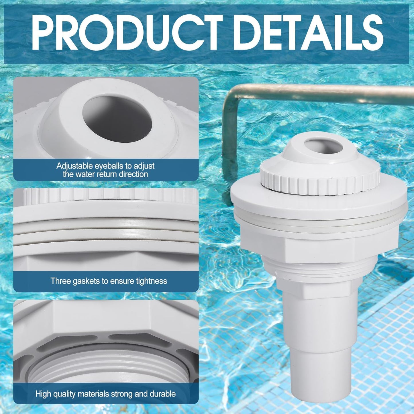 Pool Return Jet Fitting Above Ground Pool Complete Pool Return Jet Kit with Gaskets and Hose Adapter Complete with Connector, Eyeball Assembly(2)