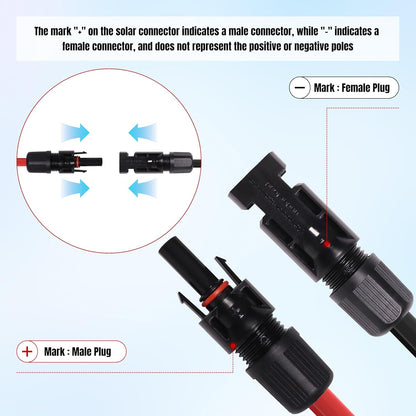 3Ft 10AWG Solar Panel Extension Cable, 10 AWG Solar Extension Cable 10 Gauge 3 Feet Solar Wire with Solar Panel Female Male Waterproof Connectors for RV Boat Home (10 AWG-3Ft)