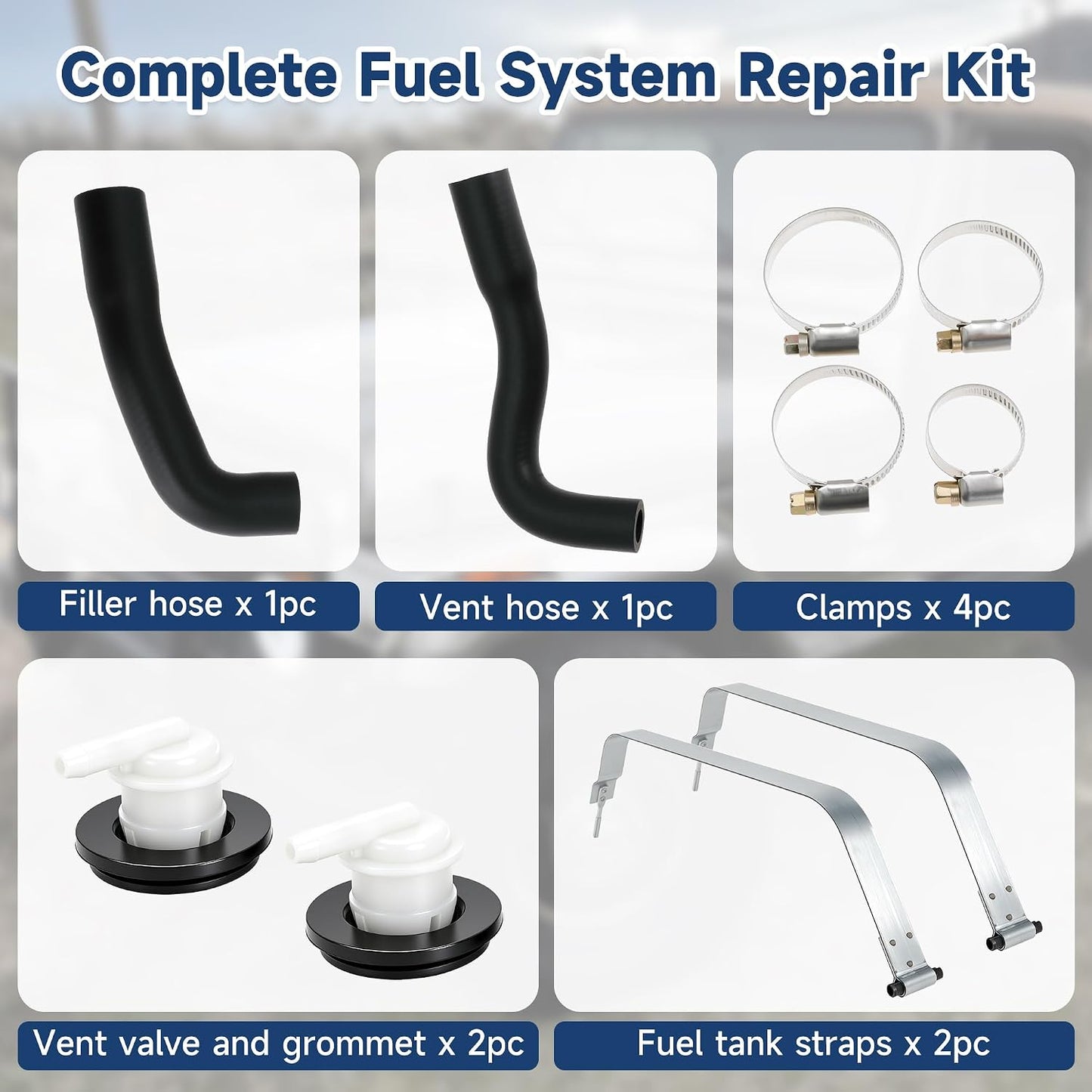 Fuel System Repair Kit- Includes 52040079 52040081 Fuel Filler Hose, Fuel Tank Straps and Vent Valve and Grommet for Jeep Wrangler YJ 1987-1995 Gas Tank