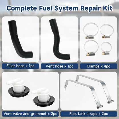 Fuel System Repair Kit- Includes 52040079 52040081 Fuel Filler Hose, Fuel Tank Straps and Vent Valve and Grommet for Jeep Wrangler YJ 1987-1995 Gas Tank