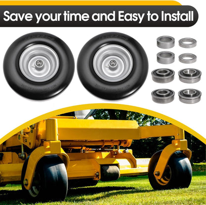 13x6.50-6" Lawn Mower Flat Free Front Wheel Tire, Solid Smooth Tire for Cub Cadet for Toro Zero Turn Lawn Mower with 5.5"-7.5" Center Hub and 3/4" 5/8" 1/2" Precision Bearings (Silver-1pc)
