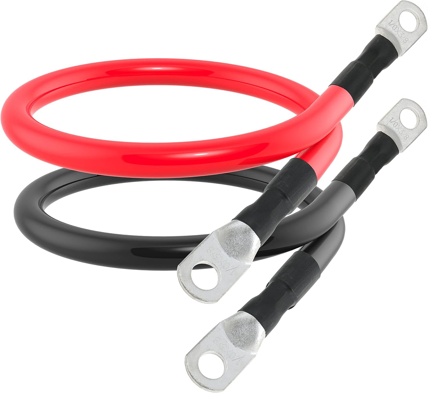 1/0 AWG Gauge Battery Cable Power Inverter Cables with 3/8 Inch lugs for Solar Marine RV Car Truck Tractor Motorcycle 2pcs (2FT)