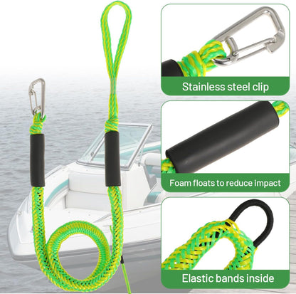 Boat Bungee Dock Lines Marine Mooring Rope with Stainless Steel Clip Bungee Cord Docking Lines for Boat Bungee Docking Ropes for Kayak,Pontoon,Canoe (Green-2)