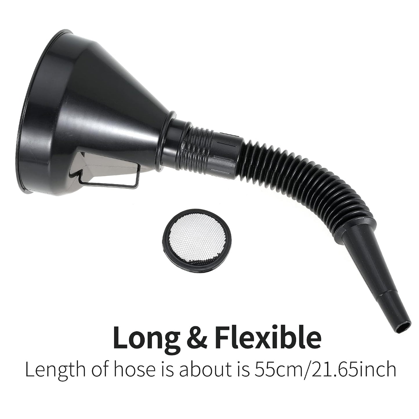 Wide Mouth Oil Funnel with Flexible Extension Nozzle Hose with Handle Mesh Screen Filter for Cars Motorcycles Engine Oil Kerosene Gasoline Gas Fuel Diesel Water Fluid Coolant Liquid Black 1PC (1)