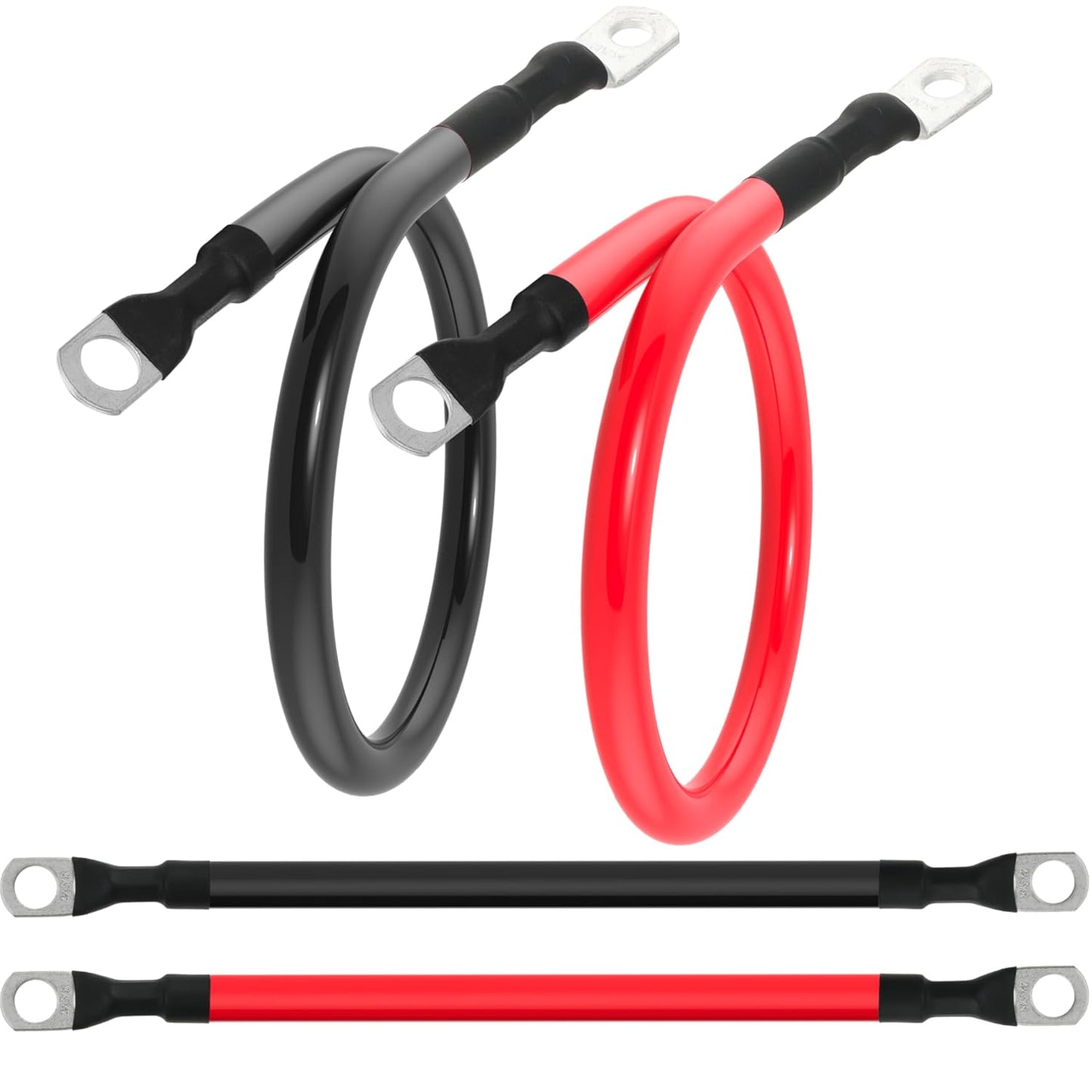 4 AWG Battery Cable 4 Gauge Battery Cables 4AWG Battery Power Inverter Wires Cables with 3/8 inch Lugs for Solar Systems, RVs, Campers, Travel Trailers, Cars (1FT + 5FT)