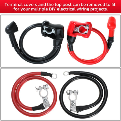 4 AWG Battery Cable 4 Gauge Battery Power Inverter Cables with 3/8'' Terminal Lugs and Top Post Battery Terminal Connector Clamp for Boat Marine RV Car Golf Cart Motorcycle Solar System (2FT)