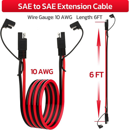 10AWG SAE Extension Cable 10 Gauge SAE to SAE Extension Cord with Two Prong Connectors for Solar RV Automotive (6FT)