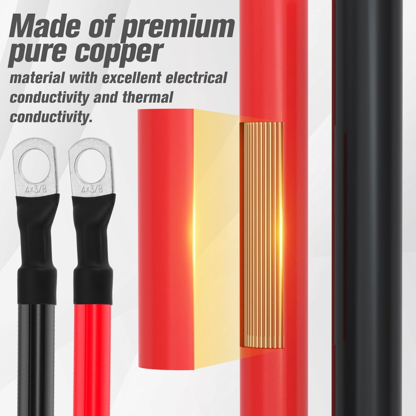 4 AWG Battery Cable 4AWG Gauge Battery Inverter Cables for Automotive Solar Marine Boat RV Car Motorcycle (4 AWG, 5FT, 3/8")