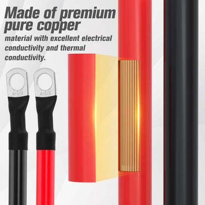4 AWG Battery Cable 4AWG Gauge Battery Inverter Cables for Automotive Solar Marine Boat RV Car Motorcycle (4 AWG, 5FT, 3/8")