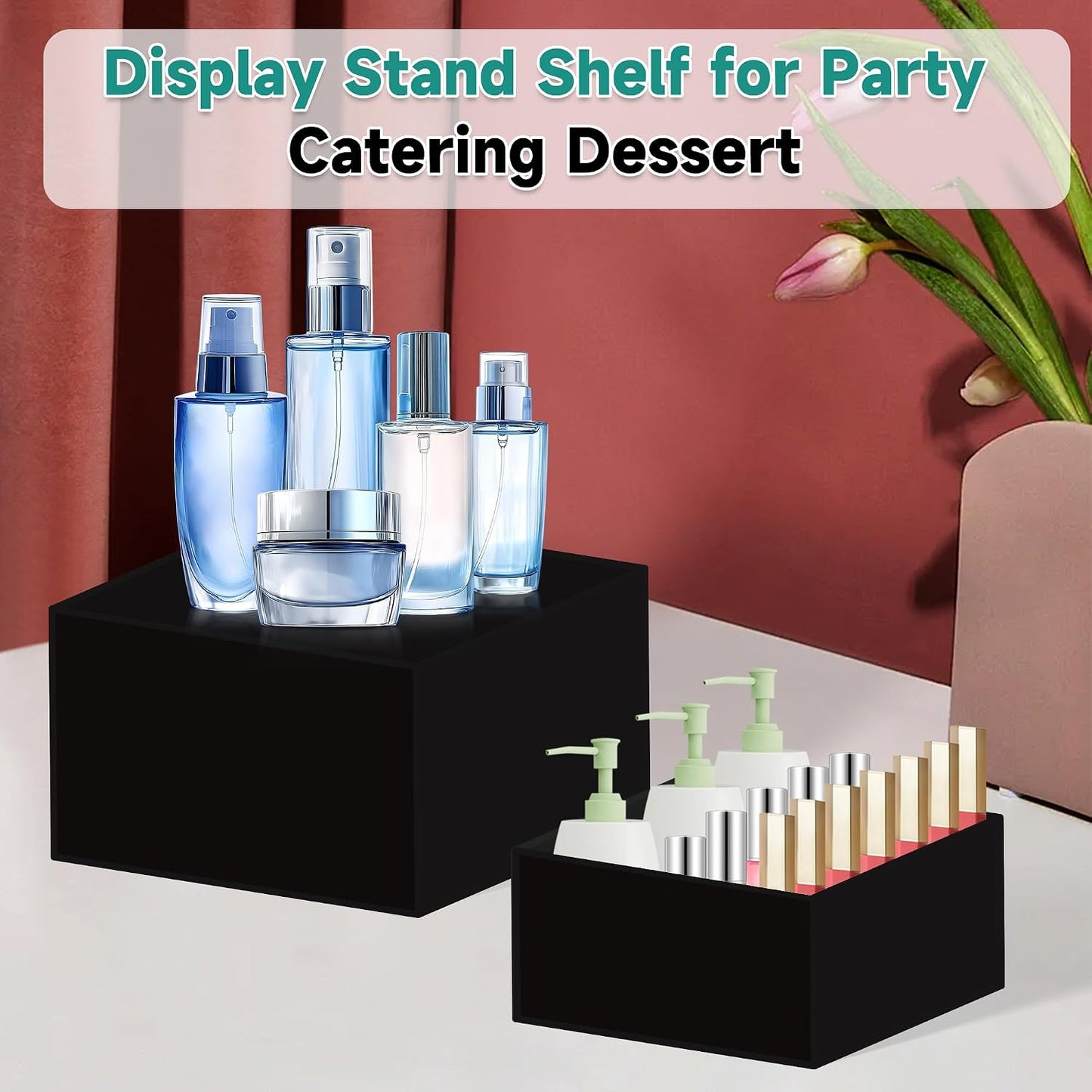 6Pcs Buffet Risers,Food Risers for Buffet Table Display Stand Shelf for Party Catering Dessert Jewelry Collectibles Acrylic Cube Boxes Display Nesting Risers (Black-L(5,6,7,8,9,10))