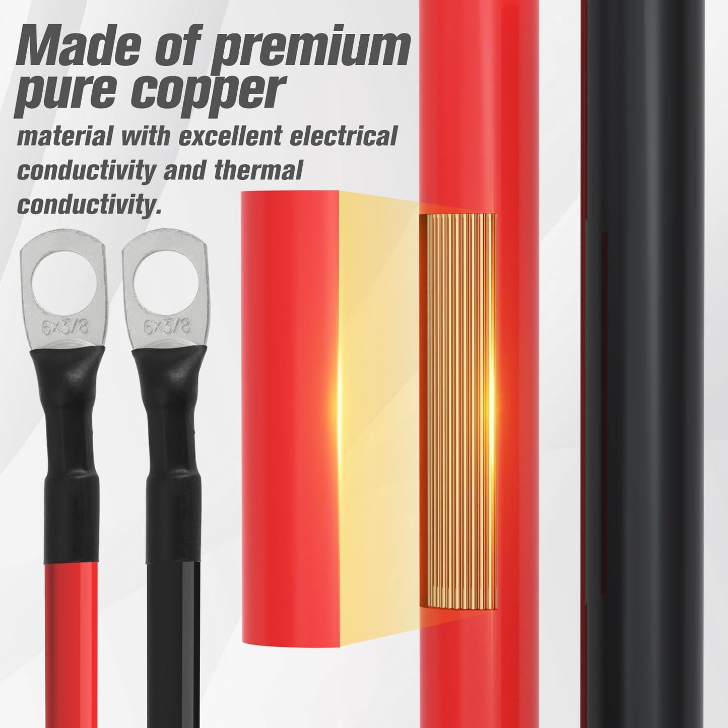 6 AWG Battery Cable 6AWG Gauge Battery Inverter Cables for Automotive Solar Marine Boat RV Car Motorcycle (6 AWG, 20in, 3/8")